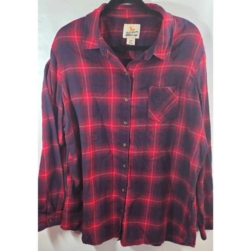 Field & Stream Shirt Womens PLus Size 3XL Plaid Shirt Jacket Shacket Red Blue‎